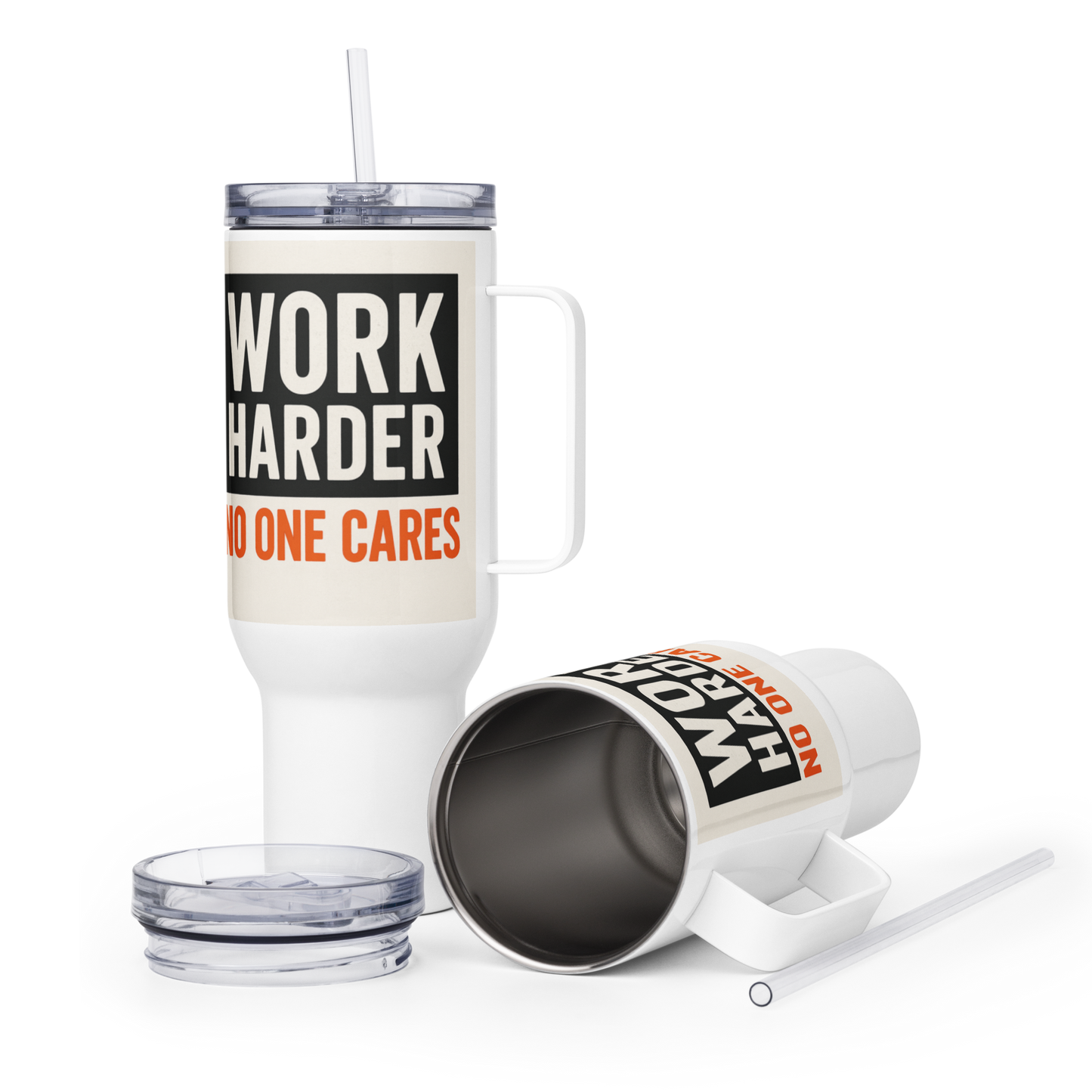 WORK HARDER Travel Mug–SX